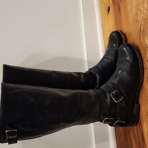Frye Black Zip Back Buckle Knee High Boot